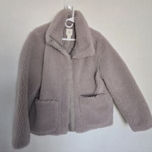 NWOT H&M Sherpa Funnel Neck Coat Taupe Size M
